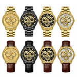 BINBOND B3030 Embossed Dragon Luminous Waterproof Quartz Watch, Full-gold Black, White Steel-White