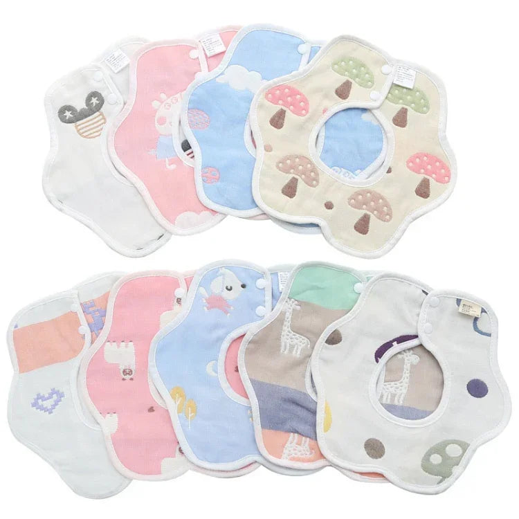 2pcs Dual Sided Newborn Baby Petal Waterproof Bib Six Layers Gauze Cotton Plum Bib, Cedar Pink