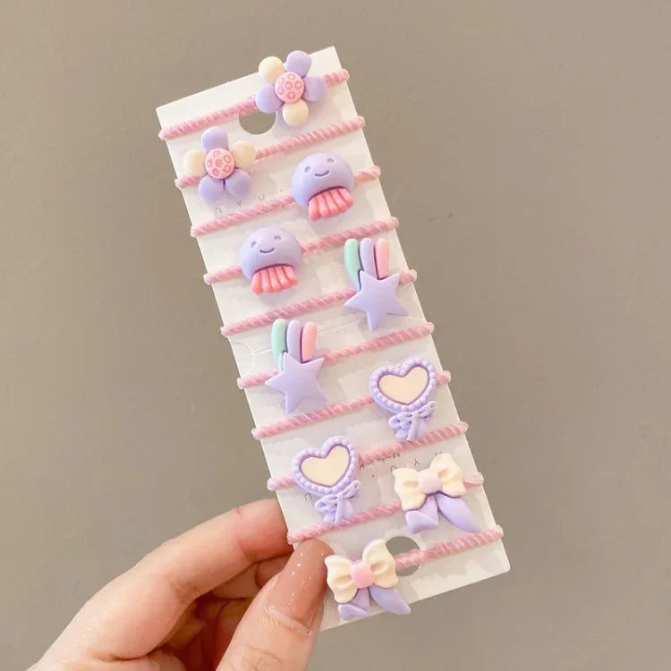 10pcs /Set Children Lovely Hair Bands Ring Baby Small Unbreakable Hair Headband, Flowers 1, Avocado, Fruits And Vegetables, Flowers 2, Colorful Eight Petal Flowers, Pink Candy, Frog Animals, Ice Cream, Watermelon Fruits, Transparent Daisies, Cream Colo...
