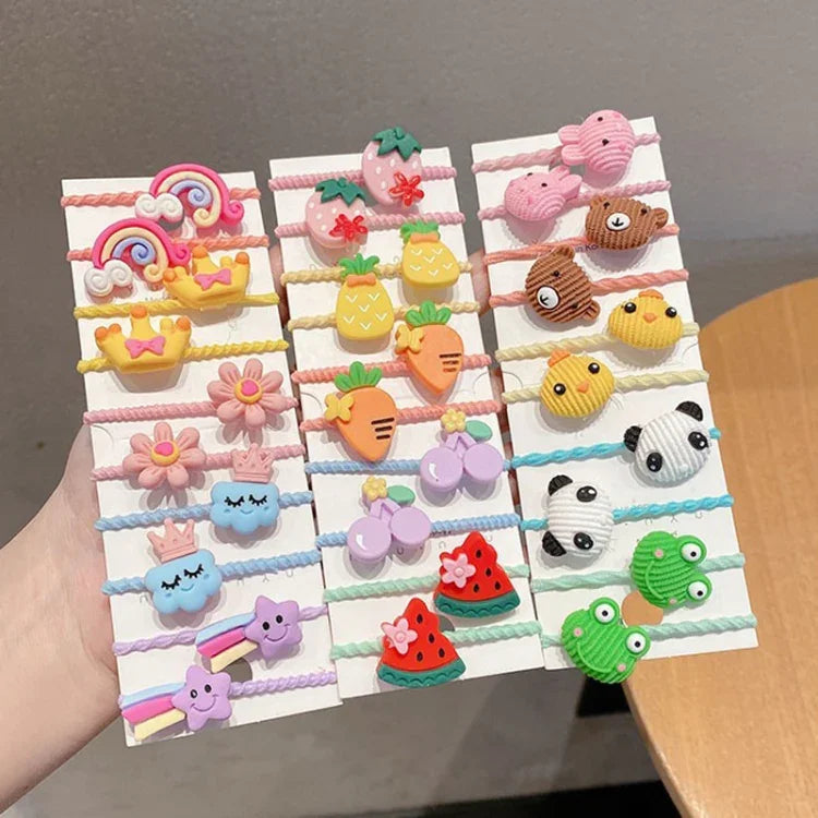 10pcs /Set Children Lovely Hair Bands Ring Baby Small Unbreakable Hair Headband, Flowers 1, Avocado, Fruits And Vegetables, Flowers 2, Colorful Eight Petal Flowers, Pink Candy, Frog Animals, Ice Cream, Watermelon Fruits, Transparent Daisies, Cream Colo...