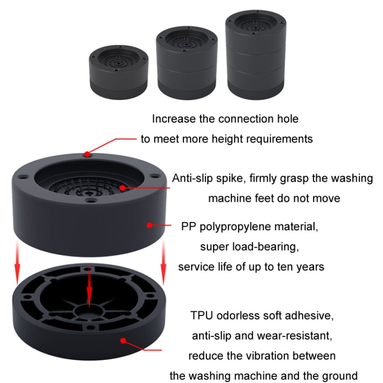 Washing Machine Base Non-Slip Heightening Fixed Shock-Absorbing Foot Pads, Black 3.5cm, Black 6cm, Black 8.5cm