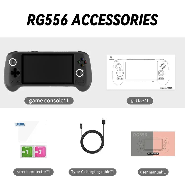 ANBERNIC RG556 Handheld Game Console Android 13 System 5.48-Inch AMOLED Screen WIFI Bluetooth Game Player, 128GB+128GB, 128GB+256GB