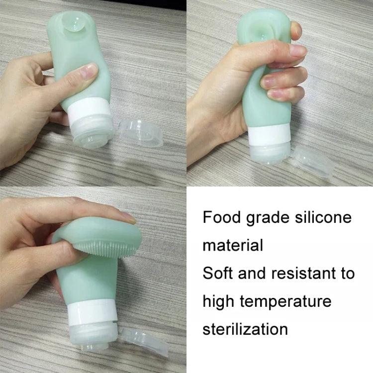 60ml Silicone Suction Cup With Brush Squeezed Bottle Portable Travel Storage Bottle, Blue, Green, Pink