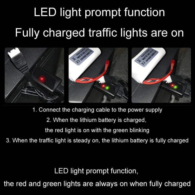 11.1V 2A 3S Lithium Battery USB Charger With Light, 4 Pin Plug