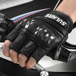SULAITE Motorcycle Sheepskin Carbon Fiber Breathable Half-finger Riding Gloves, M, L