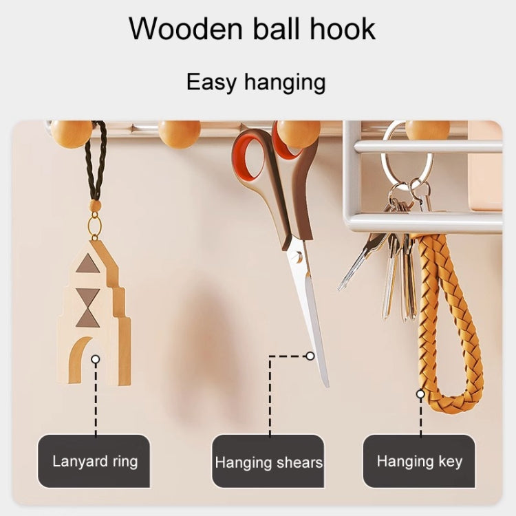 Household Large Non-Punching Organizer Wall Hanging Shelf, Black Basic Model, Black Wooden Ball With Tissue Box