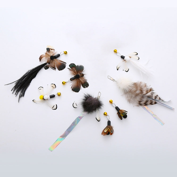 Simulated Insect Feather Cat Teaser Replacement Head Cats Self-Help Toy Bell, White Tailed Bug