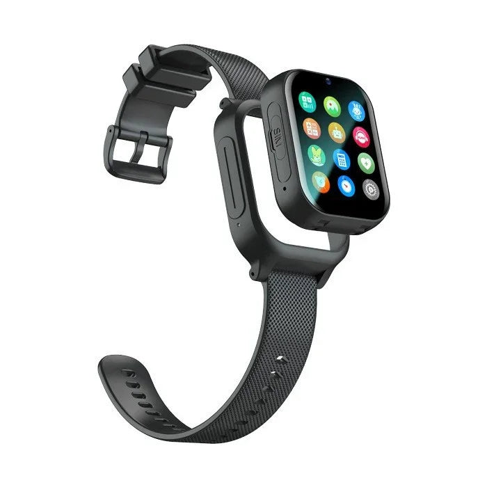 K26H 4G kids phone watch featuring a 1.83-inch touch screen and stylish black strap.