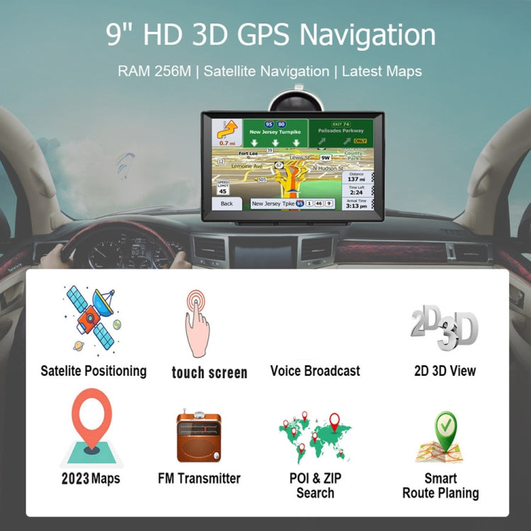 9 Inch 8G/256M Car GPS Navigator With Large Screen Capacitive Bluetooth Map, United States, Canada, Mexico Map, Europe Map, United Kingdom Map, Germany Map, Russia + Ukraine + Belarus Map, Australia Map, South America Map, Middle East Map              ...