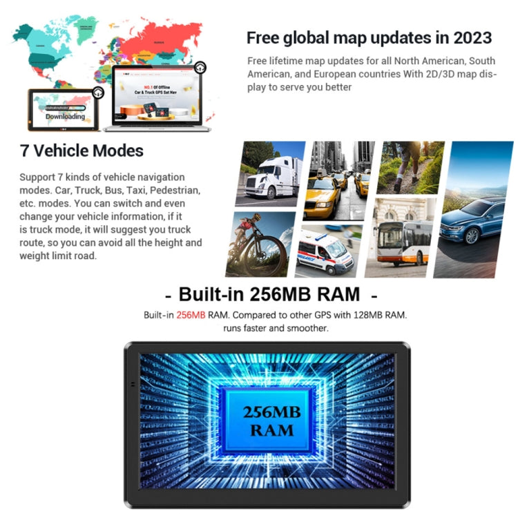 9 Inch 8G/256M Car GPS Navigator With Large Screen Capacitive Bluetooth Map, United States, Canada, Mexico Map, Europe Map, United Kingdom Map, Germany Map, Russia + Ukraine + Belarus Map, Australia Map, South America Map, Middle East Map              ...