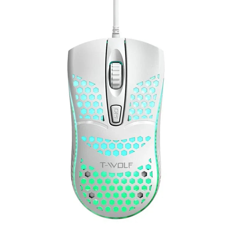 T-WOLF V15 Honeycomb Wired USB Gaming Mouse with RGB Lighting Ergonomic Hollow Design for PC Office Home Use