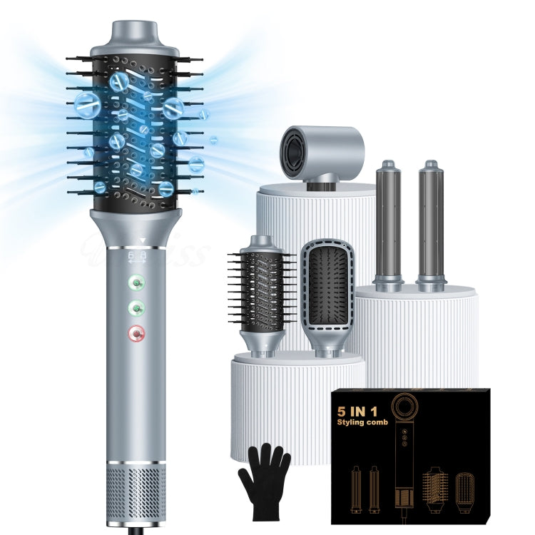 5 in 1 Hot Air Comb Automatic Curling Negative Ion Hair Dryer, Gray EU Plug, Gray UK Plug, Gray US Plug, Blue Gold US Plug, Black Gold EU Plug, Black Gold UK Plug