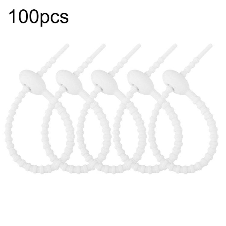 100pcs /Pack Silicone Ties Multi-Use Food Bag Clip Data Cable Winder Organizer, 15cm Black, 15cm White