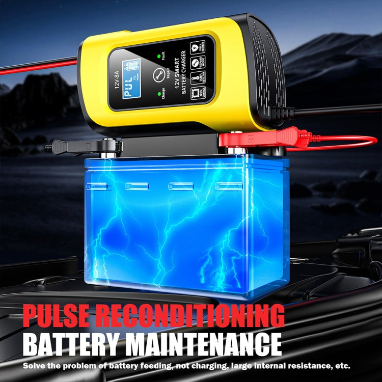 FOXSUR 12V8A SUV Car Motorcycle Intelligent Repair Type Lead-acid Battery Charger, EU Plug, US Plug, UK Plug