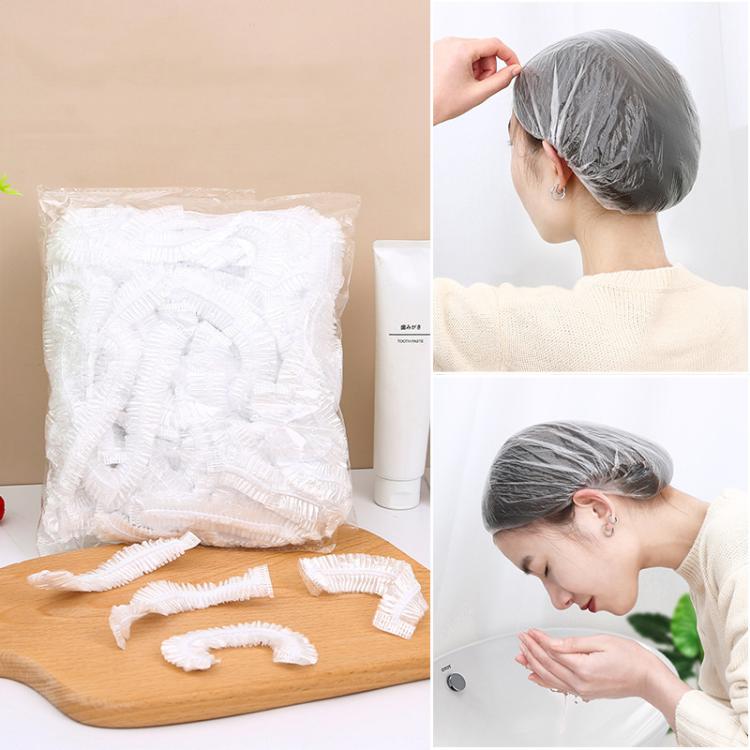 150pcs /Pack Disposable Shower Caps Waterproof Clear Hair Cap 23.5cm, PE