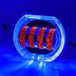 Motorcycle Electric Vehicle General Modification LED Headlight 4 Beads Double Lens Lamps, Blue Aperture+Red Devil Eye, Ice Blue Aperture+Red Devil Eye, Green Aperture+Red Devil Eye, Yellow Aperture+Red Devil Eye, White Aperture+Blue Devil Eye          ...