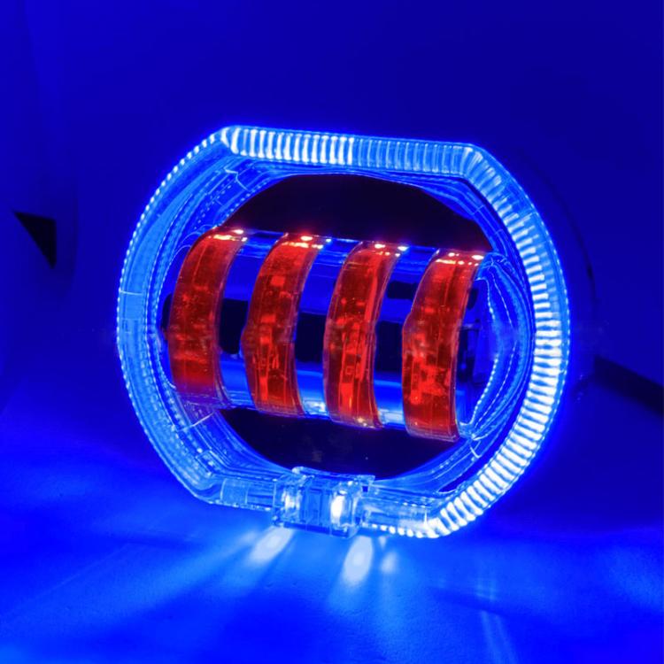 Motorcycle Electric Vehicle General Modification LED Headlight 4 Beads Double Lens Lamps, Blue Aperture+Red Devil Eye, Ice Blue Aperture+Red Devil Eye, Green Aperture+Red Devil Eye, Yellow Aperture+Red Devil Eye, White Aperture+Blue Devil Eye          ...