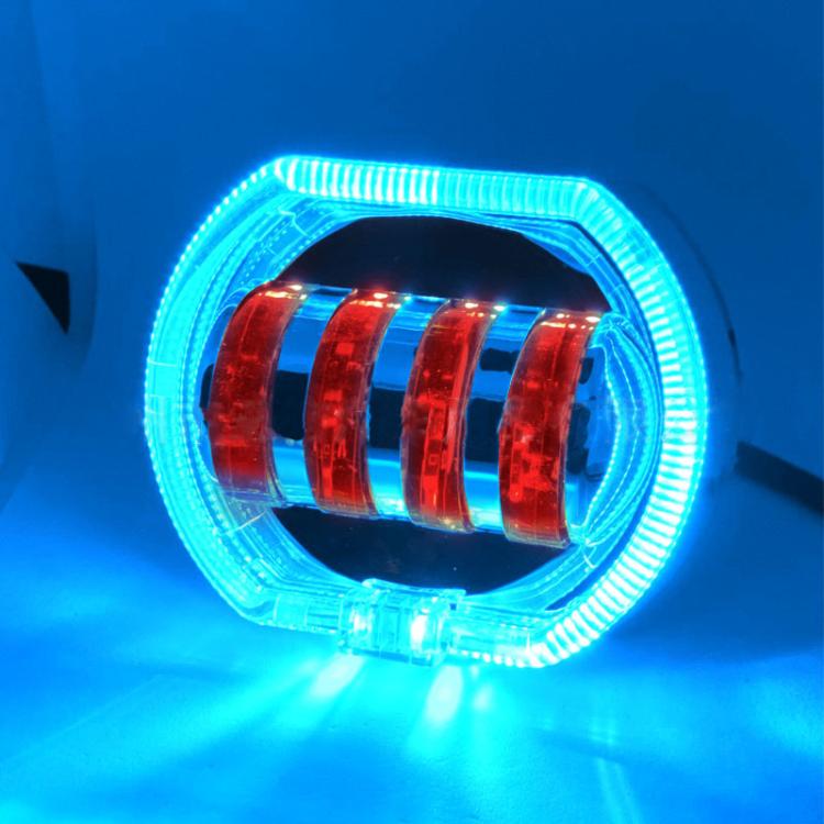 Motorcycle Electric Vehicle General Modification LED Headlight 4 Beads Double Lens Lamps, Blue Aperture+Red Devil Eye, Ice Blue Aperture+Red Devil Eye, Green Aperture+Red Devil Eye, Yellow Aperture+Red Devil Eye, White Aperture+Blue Devil Eye          ...