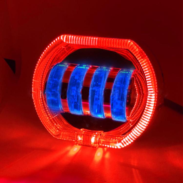 Motorcycle Electric Vehicle General Modification LED Headlight 4 Beads Double Lens Lamps, Blue Aperture+Red Devil Eye, Ice Blue Aperture+Red Devil Eye, Green Aperture+Red Devil Eye, Yellow Aperture+Red Devil Eye, White Aperture+Blue Devil Eye          ...