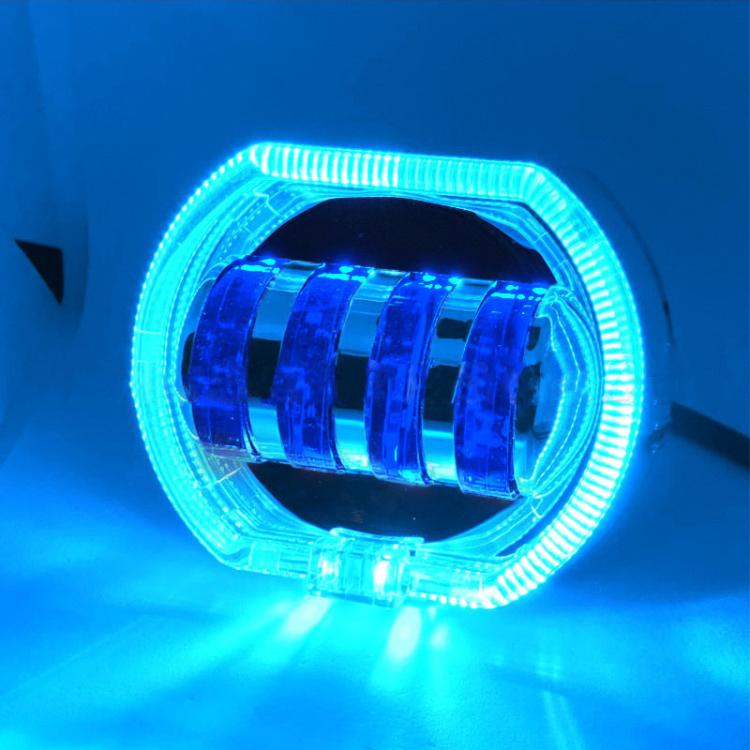 Motorcycle Electric Vehicle General Modification LED Headlight 4 Beads Double Lens Lamps, Blue Aperture+Red Devil Eye, Ice Blue Aperture+Red Devil Eye, Green Aperture+Red Devil Eye, Yellow Aperture+Red Devil Eye, White Aperture+Blue Devil Eye          ...
