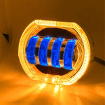 Motorcycle Electric Vehicle General Modification LED Headlight 4 Beads Double Lens Lamps, Blue Aperture+Red Devil Eye, Ice Blue Aperture+Red Devil Eye, Green Aperture+Red Devil Eye, Yellow Aperture+Red Devil Eye, White Aperture+Blue Devil Eye          ...