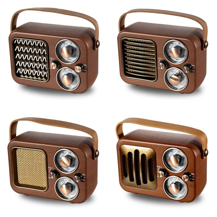 Retro Multifunctional Radio Bluetooth Speaker Handhled Audio Decoration Ornament, Wave Pattern, Horizontal Stripes, Woven Surface, Vertical Grid