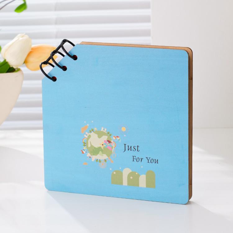 DIY Wooden Square Memorial Album Kids Growth Photo Album Cartoon Photo Book, Best Friends, Happiness, Just For You, Forever Love
