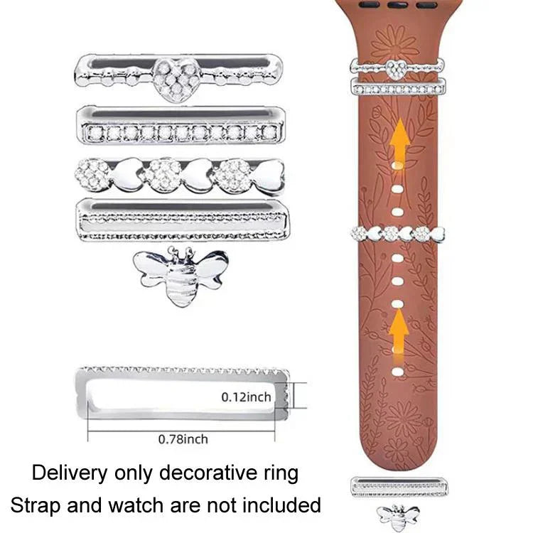 5pcs / Set 20mm Width Smart Watch Silicone Band Decorative Ring Metal Accessories, Gold 1, Silver 2, Rose Gold 3, Rose Gold 4, Silver 5, Rose Gold 6, Gold 7, Rose Gold 8, Gold 9