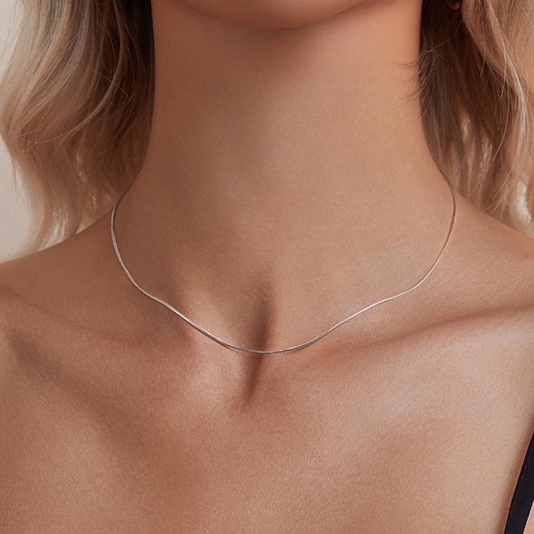 S925 Sterling Silver Platinum-Plated Snake Bone Basic Necklace, S Thickness 0.08cm