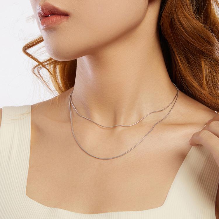 S925 Sterling Silver Platinum-Plated Snake Bone Basic Necklace, S Thickness 0.08cm
