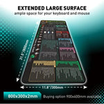 Keyboard Shortcut Desk Mat Mouse Pad Non-Slip Office Desk Pad With Computer Commands, 300x600x2mm, 300x600x3mm, 300x700x2mm, 300x700x3mm, 300x800x2mm, 300x800x3mm, 400x800x2mm, 400x800x3mm, 400x900x2mm