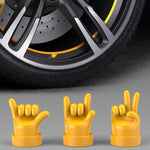 4pcs /Set Car Gesture Valve Tire Decorative Rubber Cap, Yellow Middle Finger, Black Middle Finger, Yellow OK, Black OK, Yellow Rock, Black Rock, Yellow Yeah, Black Yeah, Yellow Six, Black Six