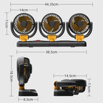 F4505 Car Triple-Head Rotatable Fan Auto 3-Way Folding Fan, USB Port 5V, Cigarette Lighter Port 12V, Cigarette Lighter Port 24V