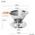 V60 Stainless Steel Coffee Filter with Base for Pour Over Brewing, 1-2 Cups 300-mesh, 1-3 Cups  300-mesh, 1-4 Cups 300-mesh, 1-4 Cups 600-mesh, 1-6 Cups 600-mesh, 1-8 Cups 300-mesh