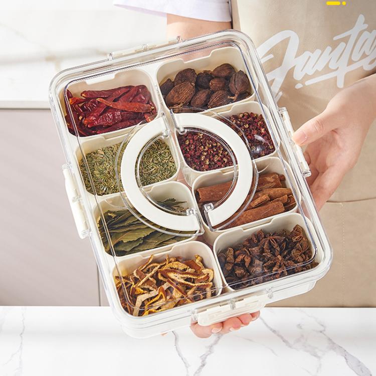 8-Compartment Spice Organizer with Transparent Lid & Handle For Dried Basil, Parsley, Rosemary & Bay Leaves, 8-Compartment