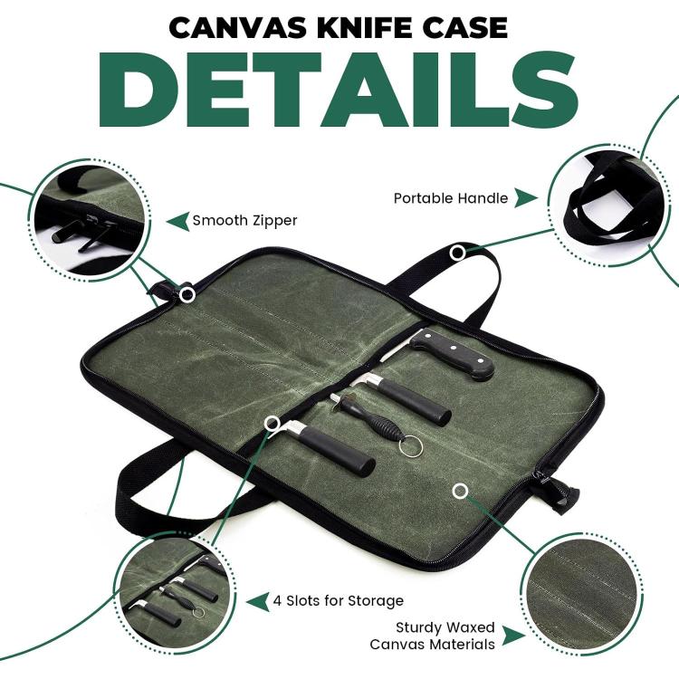 Camping Knife Organizer Convenient Handheld Kitchenware Bag, 4 Slots (Army Green)