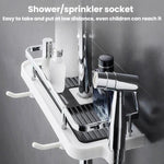 Shower Rod Shelf Elevated Shower Tray Multifunctional Bathroom Storage Rack, Circular Hole White, Square Hole White, Circular Hole Black, Square Hole Black