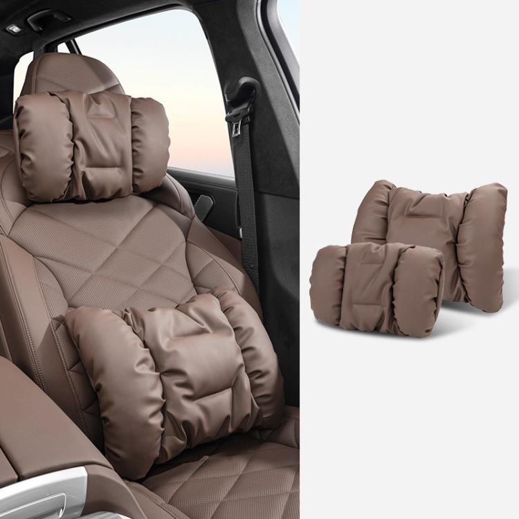 Car Stain-Resistant Leather Headrest Car Neck Pillow Lumbar Cushion Set, Headrest Black, Headrest Brown, Headrest Red, Backrest Black, Backrest Brown, Backrest Red, Headrest+Backrest Black, Headrest+Backrest Brwon, Headrest+Backrest Red