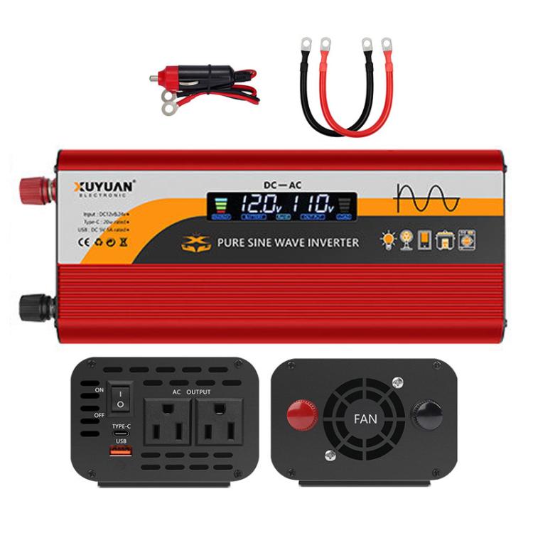 XUYUAN 12V / 24V To 110V Pure Sine Wave Inverter Power Inverter US Plug, 800W Black, 1400W Black, 2000W Black, 3000W Black, 3600W Black, 4000W Black, 800W Red, 1400W Red, 2000W Red, 3000W Red