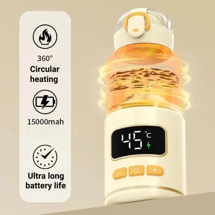 450ml Portable Wireless Baby Bottle Warmer 15000mAh Rechargeable Heating Cup 37-55 degrees, Stainless Steel, Glass