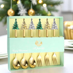 6-Piece Christmas Tree Utensil Set Stainless Steel Coffee Spoons, Dessert Forks with Gift Box