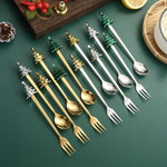 6-Piece Christmas Tree Utensil Set Stainless Steel Coffee Spoons, Dessert Forks with Gift Box