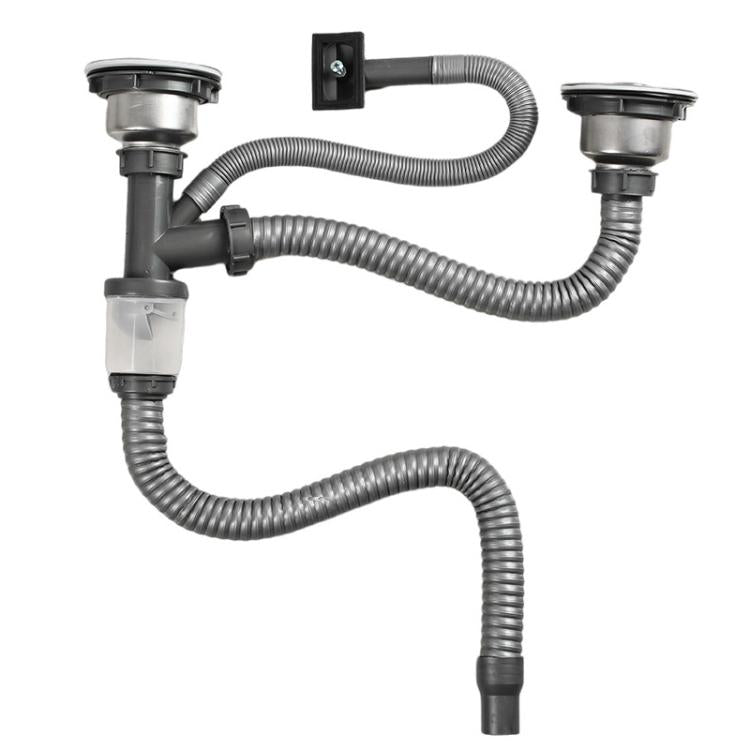 Kitchen Stainless Steel Washbasin Downpipe Fittings Anti-Odor Downpipe Drain Set, Double Slot 0.6m Tailpipe, Double Slot S-bend, Double Slot 1m Tailpipe