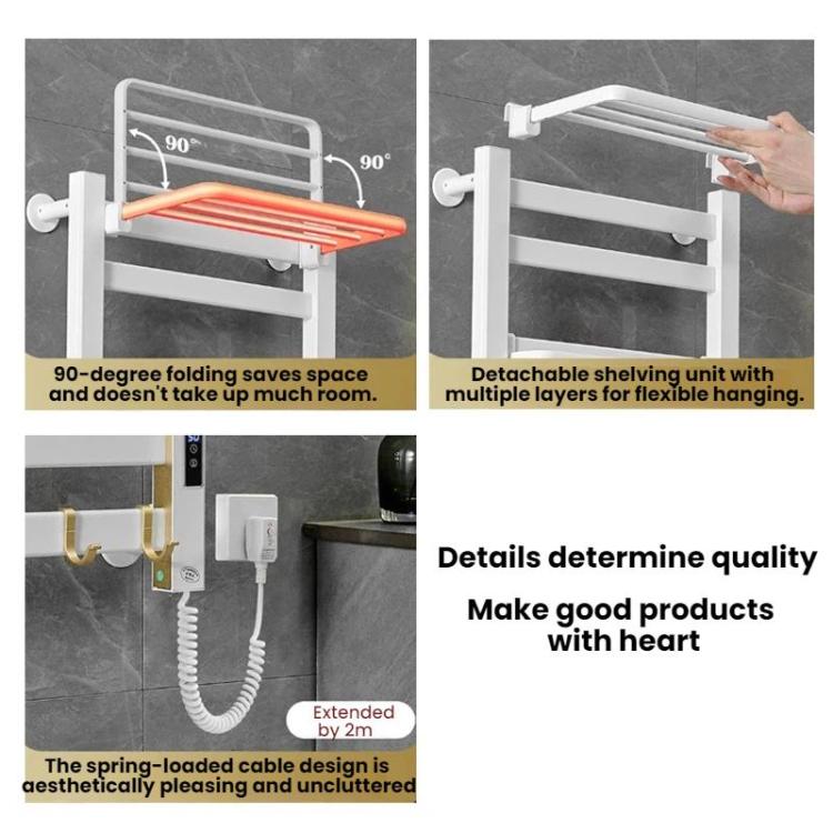 Smart Touchscreen Display Electric Heated Towel Rack Bathroom Drying Rack, Large Platinum Right Wiring, Large Platinum Left Wiring, Large White Right Wiring, Large White Left Wiring, Large Black Right Wiring, Large Black Left Wiring