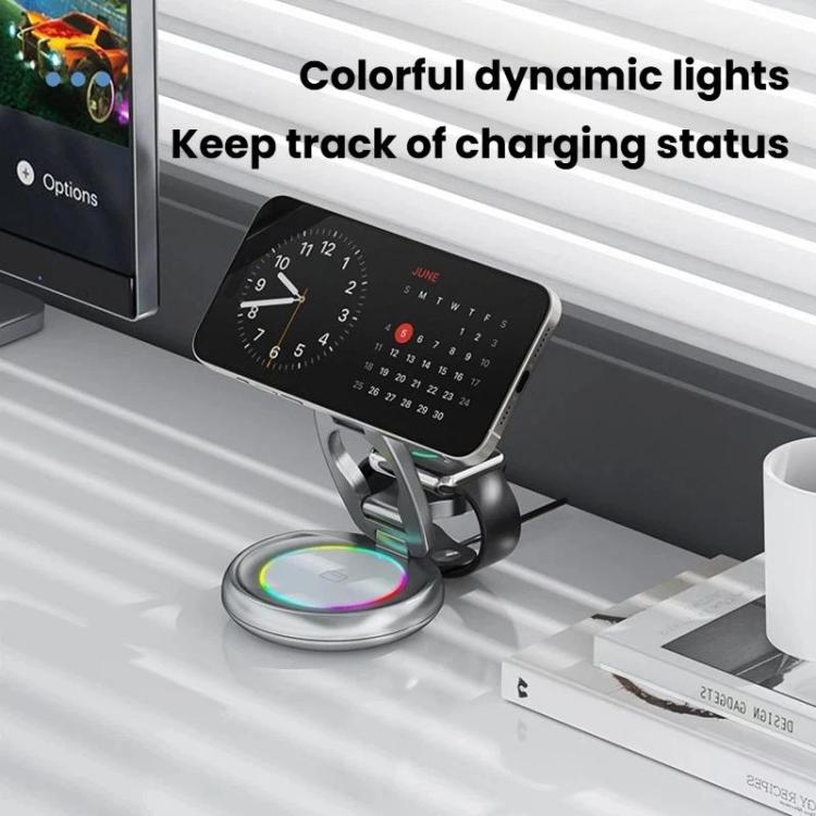 15W 3 In 1 Magnetic Wireless Charger With LED Colorful Lights Rotatable Desktop Charging Stand