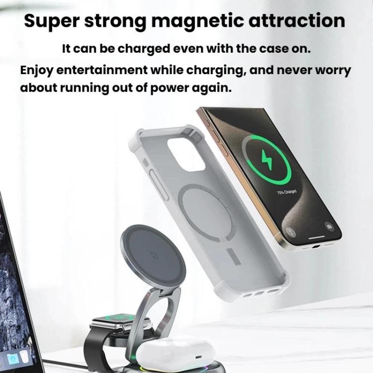 15W 3 In 1 Magnetic Wireless Charger With LED Colorful Lights Rotatable Desktop Charging Stand