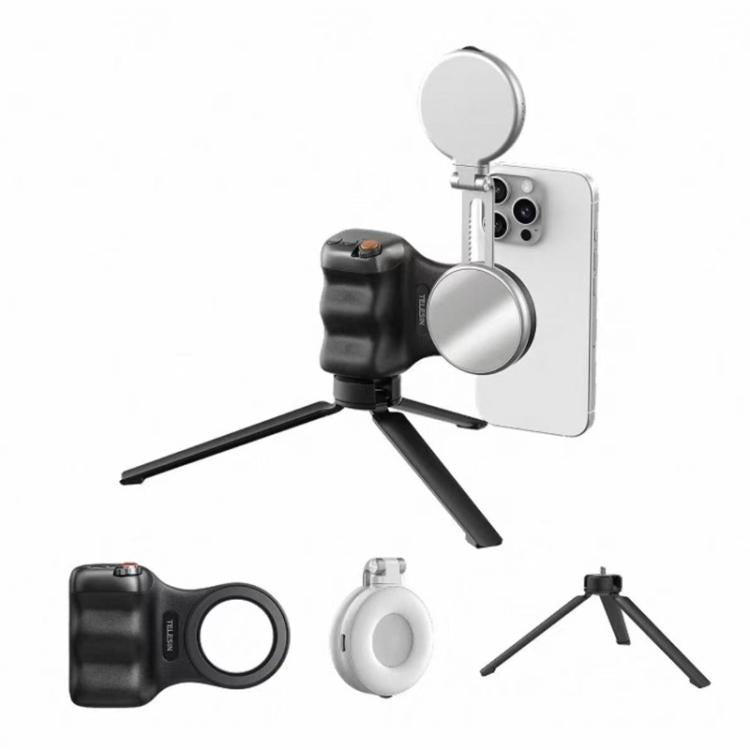 TELESIN Magnetic Phone Mounting Aid Photography Handle Remote Control Assistant, White Camera Grip+Silver Fill Light, White Camera Grip+Tripod+Silver Fill Light, White Camera Grip+White Fill Light, White Camera Grip+Tripod+White Fill Light             ...