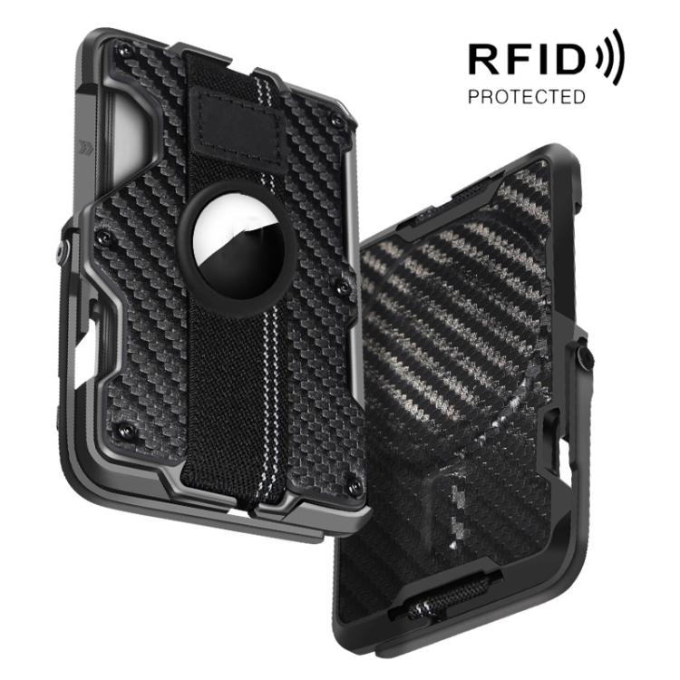 For AirTag 2nd Gen / AirTag 1st Gen Magnetic Metal Card Holder with Phone Stand, RFID Blocking, Elastic Wrist Strap