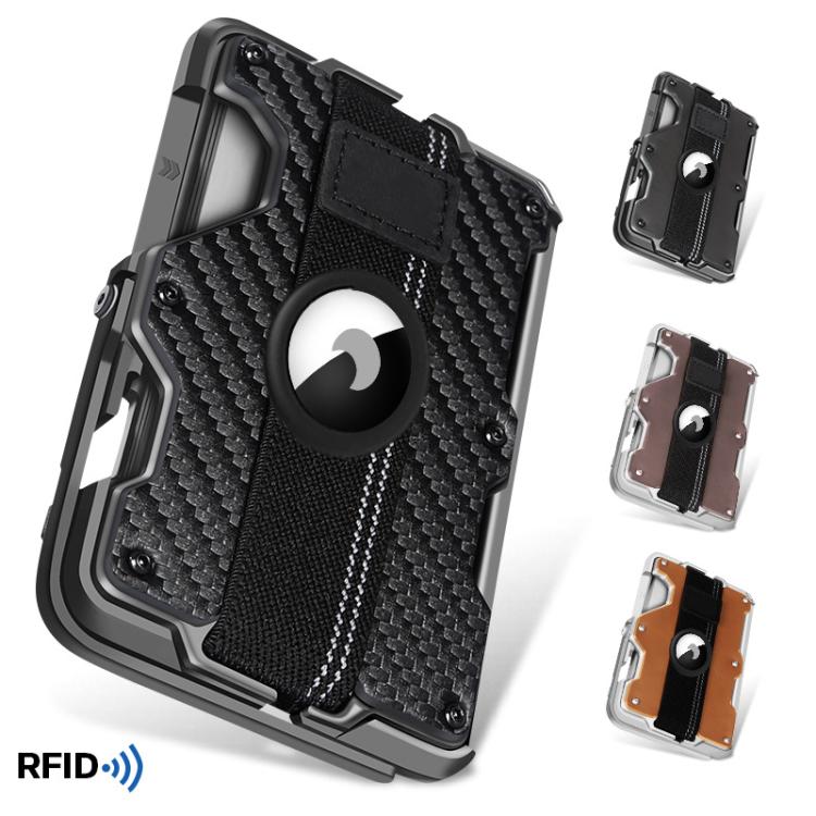 For AirTag 2nd Gen / AirTag 1st Gen Magnetic Metal Card Holder with Phone Stand, RFID Blocking, Elastic Wrist Strap