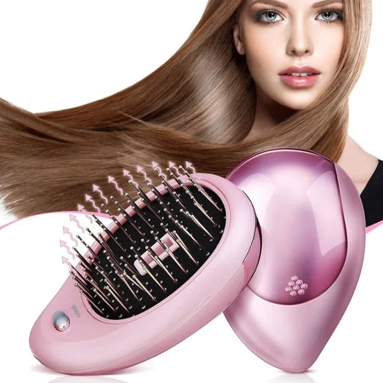 Portable Electric Hair Ionic Brush Hair Straightener Brush Negative Ion Comb Anti-static Massage Mini Straight Hair comb, Pink, Green